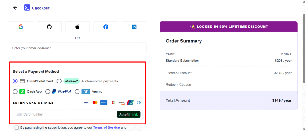 Checkout page