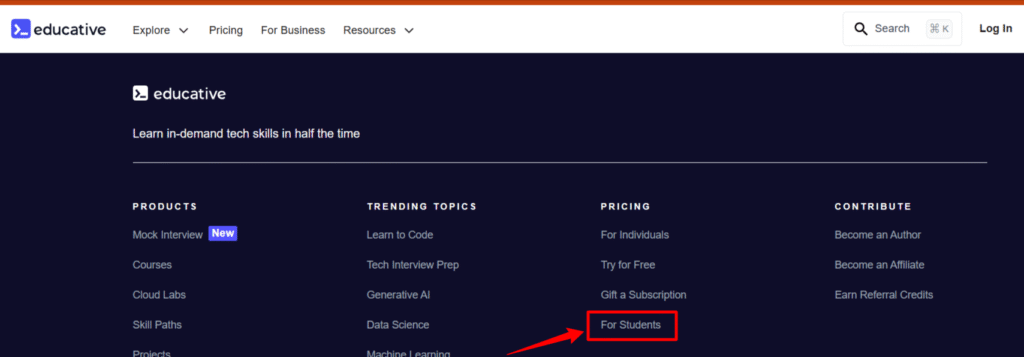 Click on For Students